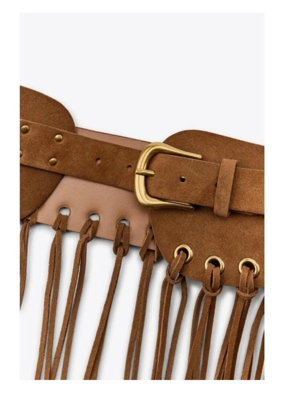 NWT Zara Brown Leather Fringe Cummerbund Belt Buckle Boho Festival Cowgirl Chic - Picture 4 of 10